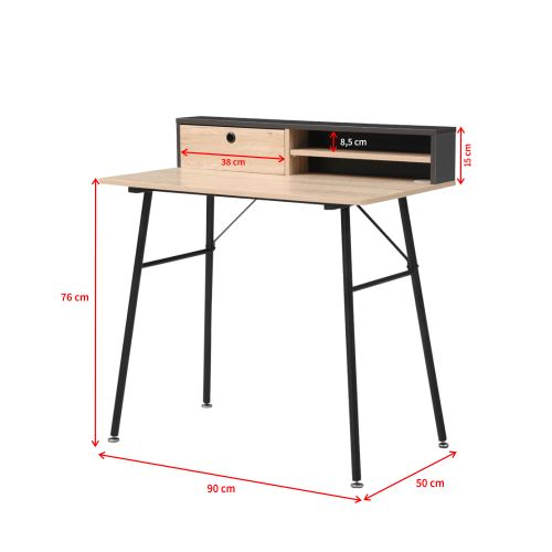 Bureau Scandinave Bureau Avec Rehausse Mandolini 90 Cm Effet Chene Noir Graphite Design Nordique Achat Prix Fnac