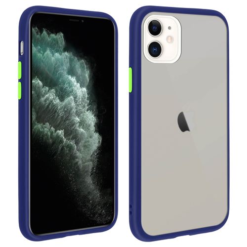 Coque pour iPhone 11 Dos Translucide Contour Coloré Mate Rigide Antichoc Bleu