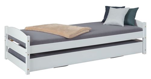 Lit gigogne Vindas en bois massif - l 209 x P 97 x H 52 cm - Blanc