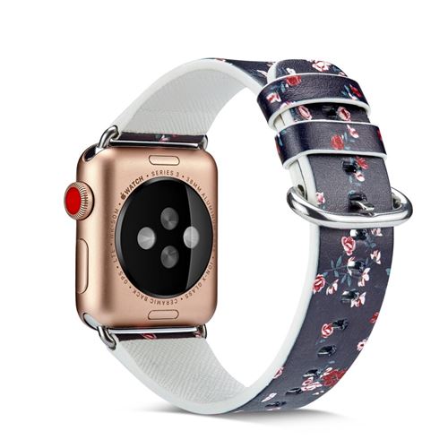 Bracelet en cuir véritable fleur style P pour votre Apple Watch Series 4 40mm/Series 3 2 1 38mm