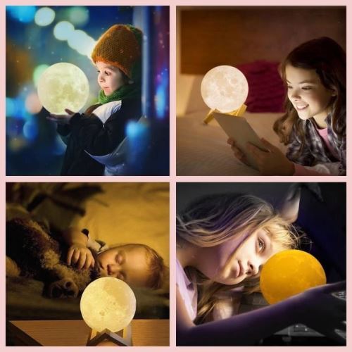 Loev - Lampe lune réaliste 20 cm - Lampe de table - Liseuse - Veilleuse -  Sans fil et