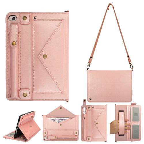 Étui multifonctionnel portable avec bandoulière pour Apple New iPad 10.2 2019 - Or rose