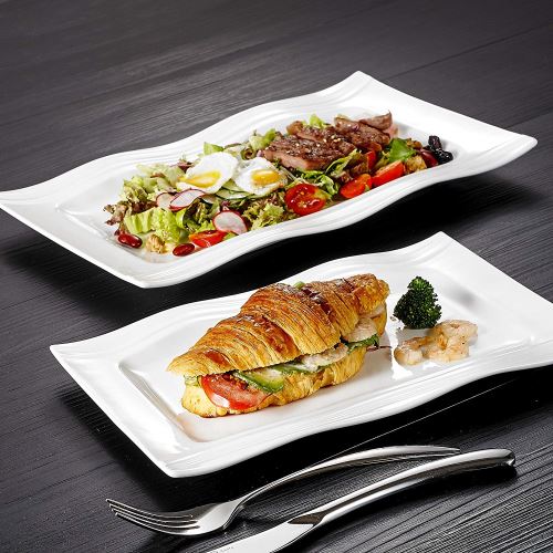 MALACASA, Série Mario, 4pcs Assiettes Plates Porcelaine, Assiettes Rectangulaire Plat Assiettes de Présentation