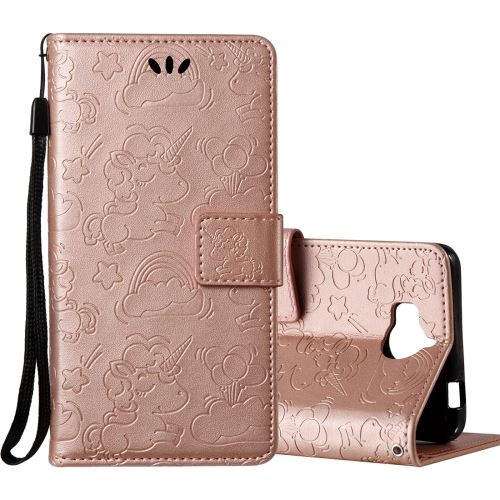 Huawei Y5 (2017) Housse Etui Cuir PU Gravé Licorne Mignonne Rose ALS54016
