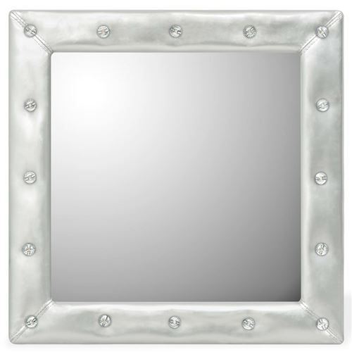 vidaXL Wandspiegel 60x60 cm kunstleer glanzend zilver