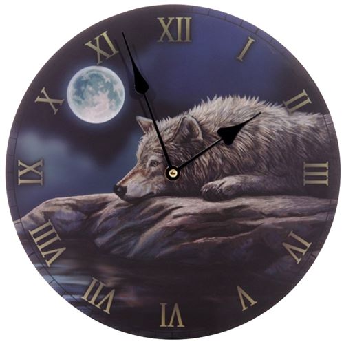 Horloge Loup dans la nuit paisible par Lisa Parker 29 cm