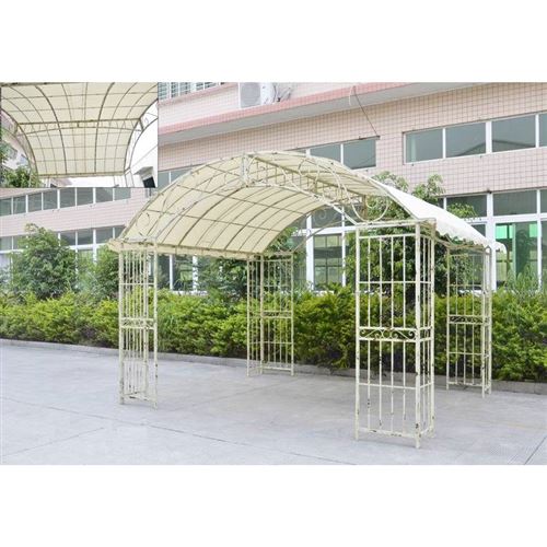L'Héritier Du Temps - Grande tonnelle couverte kiosque de jardin pergola abris rectangle en fer forgé blanc 280x305x405cm
