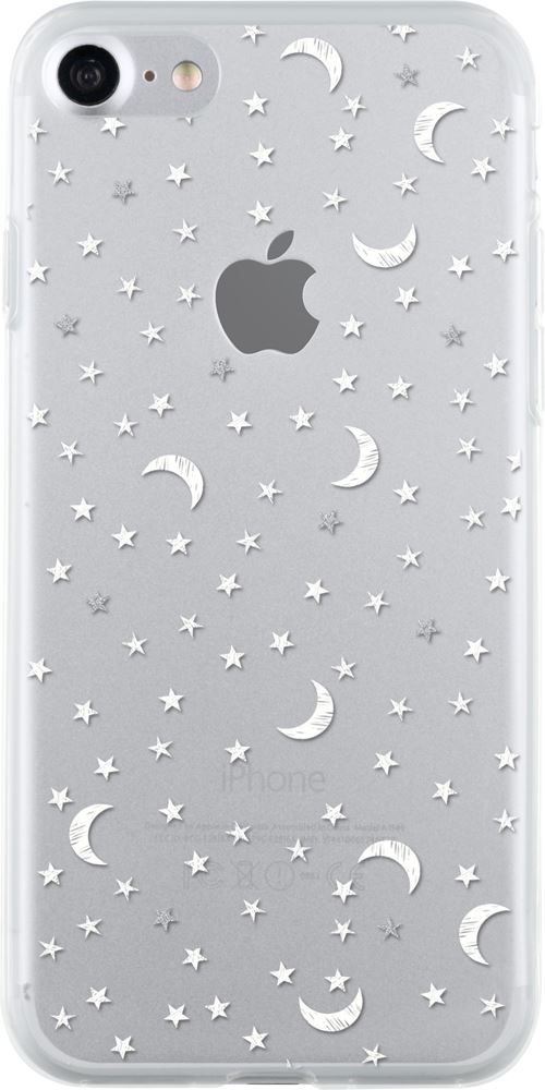 Coque semi-rigide transparente motifs étoiles et lune pour iPhone SE (2020)/8/7