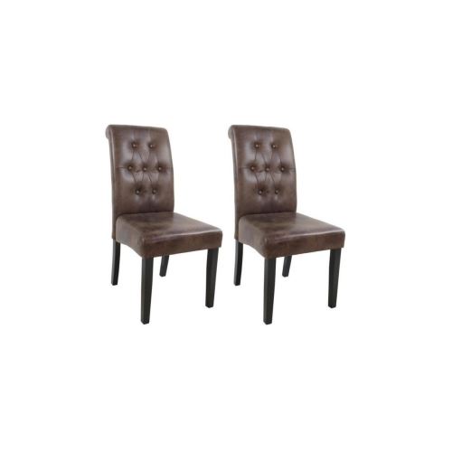 Cuba Lot De 2 Chaises De Salle A Manger - Tissu Marron - Style Contemporain - L 45 X P 60 Cm