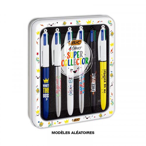 Boîte métal de 6 stylos BIC 4 couleurs Super colors Décors Assortis