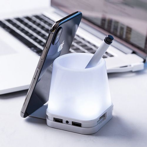 Range-crayons avec port USB 2.0 et support pour mobile 145964 - Blanc