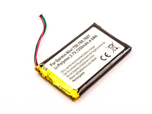 Batterie compatible Garmin Nüvi 750, 760, 760T, Li-Polymer, 3,7V, 1250mAh, 4,6Wh