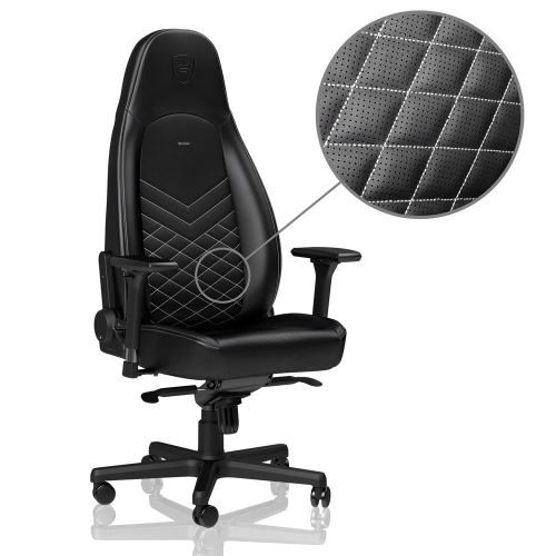 Chaise Gamer NobleChairs ICON - Noir/Blanc/Simili Cuir/4D
