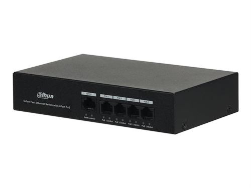 Dahua DH-PFS3005-4ET-36 - Commutateur - non géré - 4 x 10/100 (PoE+) + 1 x 10/100 (liaison montante) - de bureau - PoE+ (36 W)