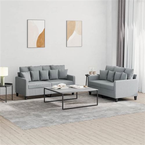 Vidaxl Gris/Clair Ensemble De Canapés 2 Pcs Avec Coussins Tissu - Image 2