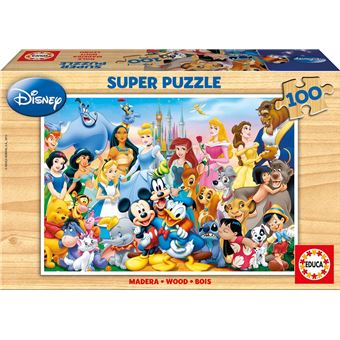 Puzzle enfant en bois 100 pieces les amis disney : aladdin roi lion bambi belle et la bete peter pan pocahontas - 1