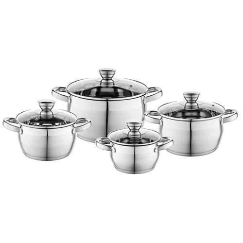 Batterie de Cuisine Induction Acier Inoxydable 4 pcs 4 Couvercles Verre Trempé Florina Oliver  Argent