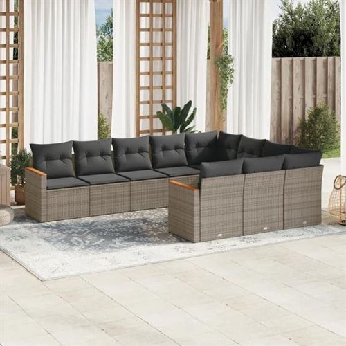 Non Communiqué Gris Vidaxl Salon De Jardin Avec Coussins 10 Pcs, Canapés De Terrasse, Ensemble De Meubles De Patio, Mobilier D'extérieur, 3258742