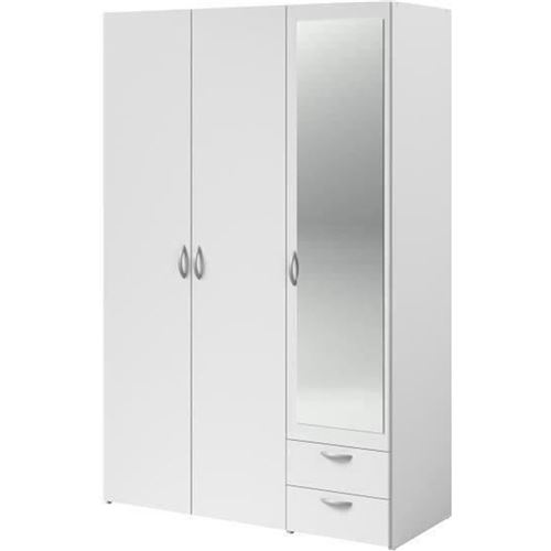 Armoire 3 portes PARISOT Varia blanche avec miroir vertical, 2 tiroirs