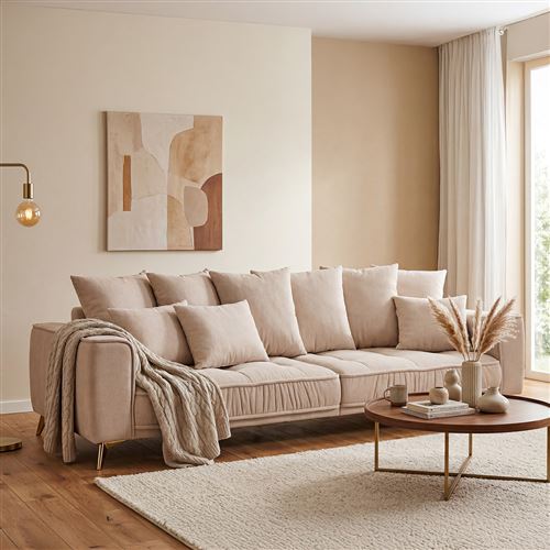 Canap&eacute; Tissu Droit Beige Altamo - 4 Places - Beige