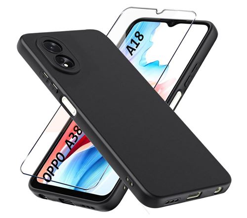 Coque pour Oppo A18 / A38 - housse etui silicone gel fine + verre trempe - NOIR - htdmobiles