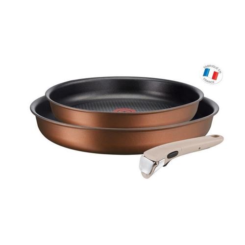 TEFAL L6759103 Lot 2 poeles 22/26 cm INGENIO ECO-RESPECT - Tous feux dont induction - poignee amovible argile moonlighte