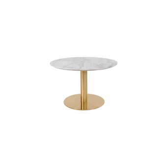 Table basse ronde 70x45 cm aspect marbre blanc et laiton - DERVAL - 1