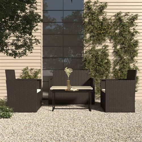Non Communiqué Noir Resine Tressee Vidaxl Ensembles Canapes. Fauteuils Et Tables De Jardin 4 Pieces 80.0 X 40 X 37 4 Personnes