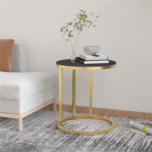 Non Communiqué Or Vidaxl Bijzettafel 45 Cm Gehard Glas Goudkleurig En Zwart331662