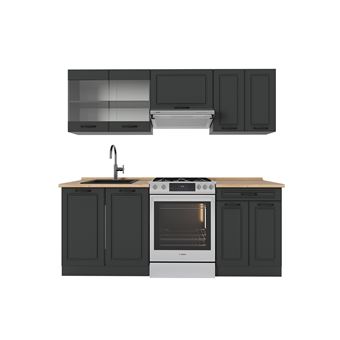 Cuisine Intégrée Fame-Line Single Style Rustique 200cm Blanc Anthracite