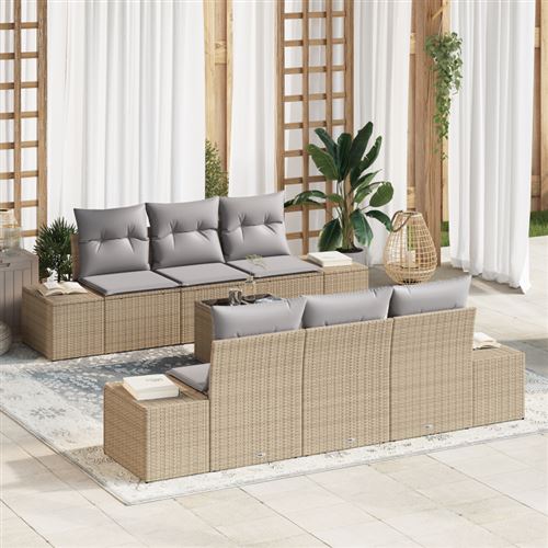 Non Communiqué Beige Ensemble De Canapé De Jardin 7 Pièces Avec Coussins Poly Rattan