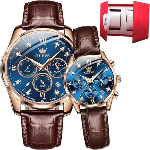 Non Communiqué Homme Marron Olevs Couple Quartz Montre Lumineuse Calendrier Date Fenêtre 3Atm Imperméable Casual Acier Inoxydable S Femmes Couple Mariage Romantique Montre