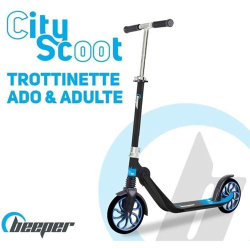 Trottinette mécanique - Adulte/Ados - City Scoot - Roues 8'' - Suspension avant - Cadre Noir - Sans frein guidon