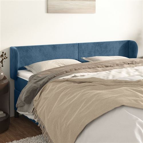 vidaXL Tête de lit avec oreilles Bleu foncé 183x23x78/88 cm Velours