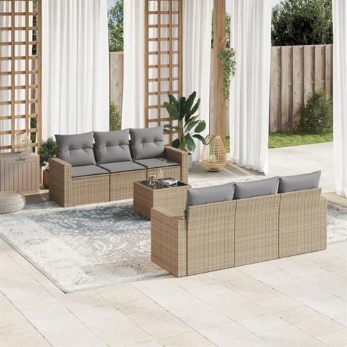 Vidaxl - Set Divani Da Giardino 7 Pz Con Cuscini Beige In Polyrattan