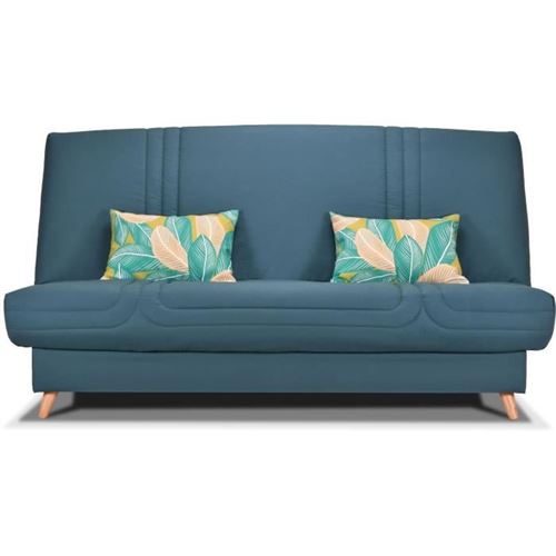 Banquette clic clac BULTEX - Tissu Taupe + Coussins deco jungle - L193 x P95 x H