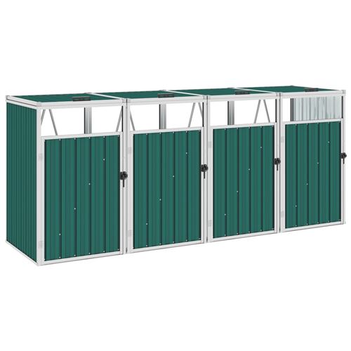 Abri de poubelle quadruple 286x81x121 cm Acier Vert