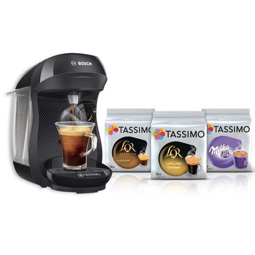 Bosch TASSIMO HAPPY TAS1002N6 - Machine à café - noir - avec 3 x packs T-Discs