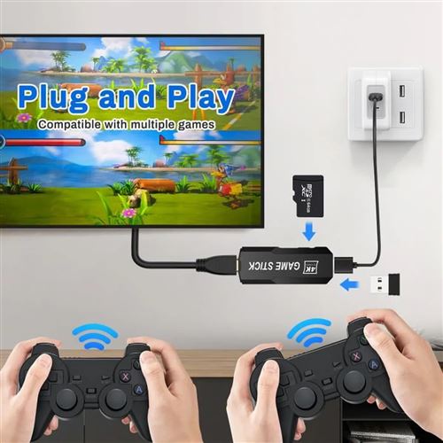 Clé De Jeu Rétro 20000+ Jeux Intégrés – 64 Go – 23 émulateurs – 2 Manettes Sans Fil 2,4 GHz – Sortie HDMI 4K – Plug And Play