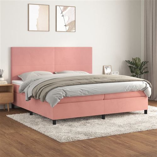 vidaXL Sommier à lattes de lit avec matelas Rose 200x200 cm Velours3142928