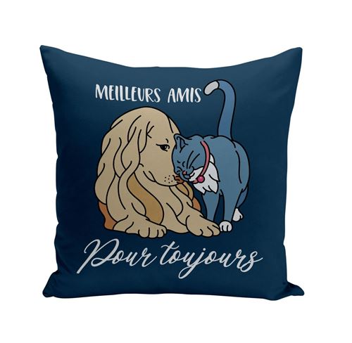 Fabulous Coussin bleu Meilleurs Amis Chien et Chat [40x40 cm]