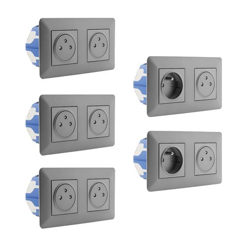 Non Communiqué Zenitech - Lot De 5 Doubles Prises Affleurantes Artezo 2P+T + Boîte - Titanium