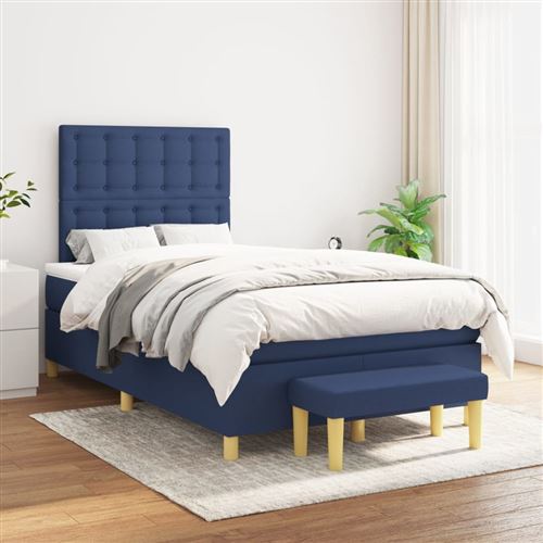 vidaXL Sommier à lattes de lit avec matelas Bleu 120x200 cm Tissu3137467