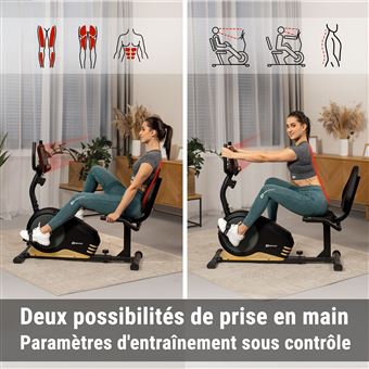 Hop Sport Velo d appartement semi allonge Root HS 040L Roue d inertie 9 5 kg Velo d appartement assis avec 8 Niveaux de resistance Velo d appartement avec dossier Siege reglable Captures de pouls Dore...