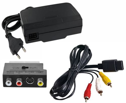 Pack Chargeur Alimentation Adaptateur Secteur - Câble AV RCA - Adaptateur Péritel pour Nintendo 64 N64 - 1,80 mètre - Straße Game ®