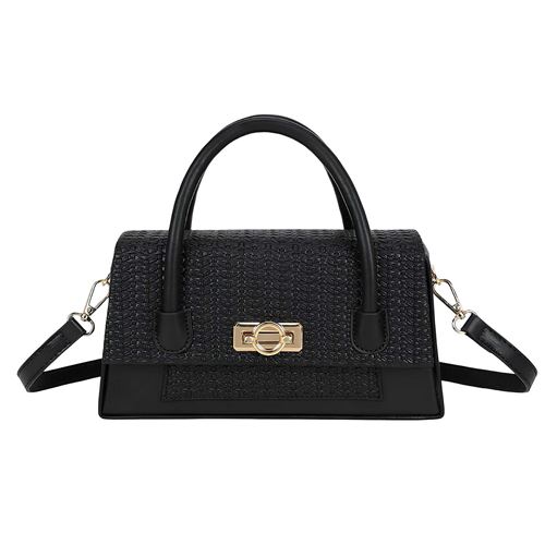 Mini Sac à Main pour Femme à Rabat Tressé avec Fermoir Bijou et Anses Rigides Gallantry Noir