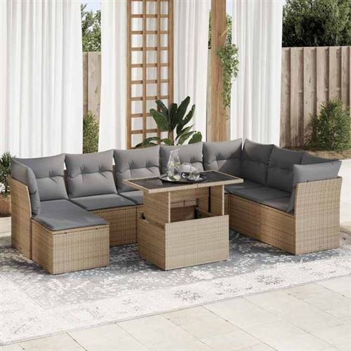 Non Communiqué Beige Salon De Jardin Vidaxl 9 Pieces Resine Tressee 100.0 X 55 X 73 Cm 8 Personnes