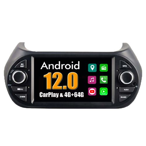 Autoradio CarPlay Multimédia RoverOne Android 4Go RAM 64Go ROM GPS pour Fiat Fiorino Qubo Citroen Nemo Peugeot Bipper 2008-2015