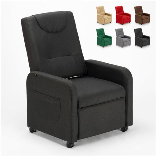 Fauteuil inclinable Relax 4 roues avec repose-pieds en tissu Beautiful Couleur: Noir