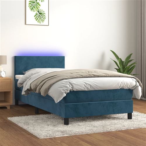 vidaXL Sommier à lattes de lit avec matelas et LED Bleu foncé 90x200cm3134265